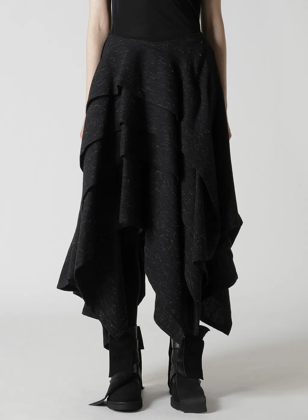 Woolen Tweed R Draped Tuck St Skirt
