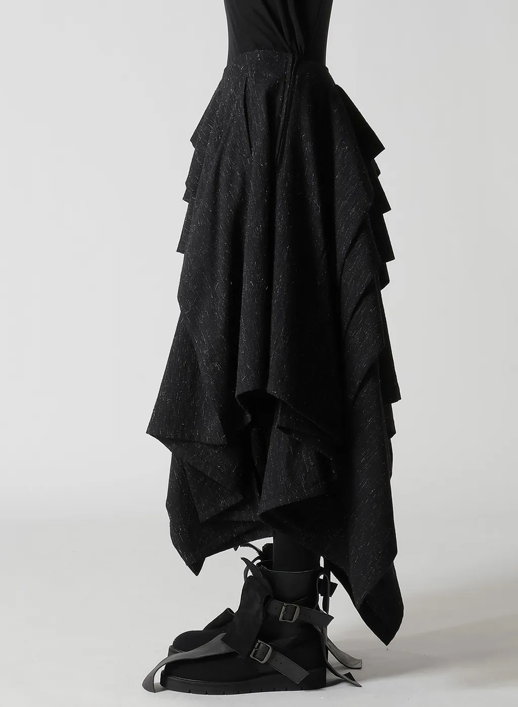 Woolen Tweed R Draped Tuck St Skirt