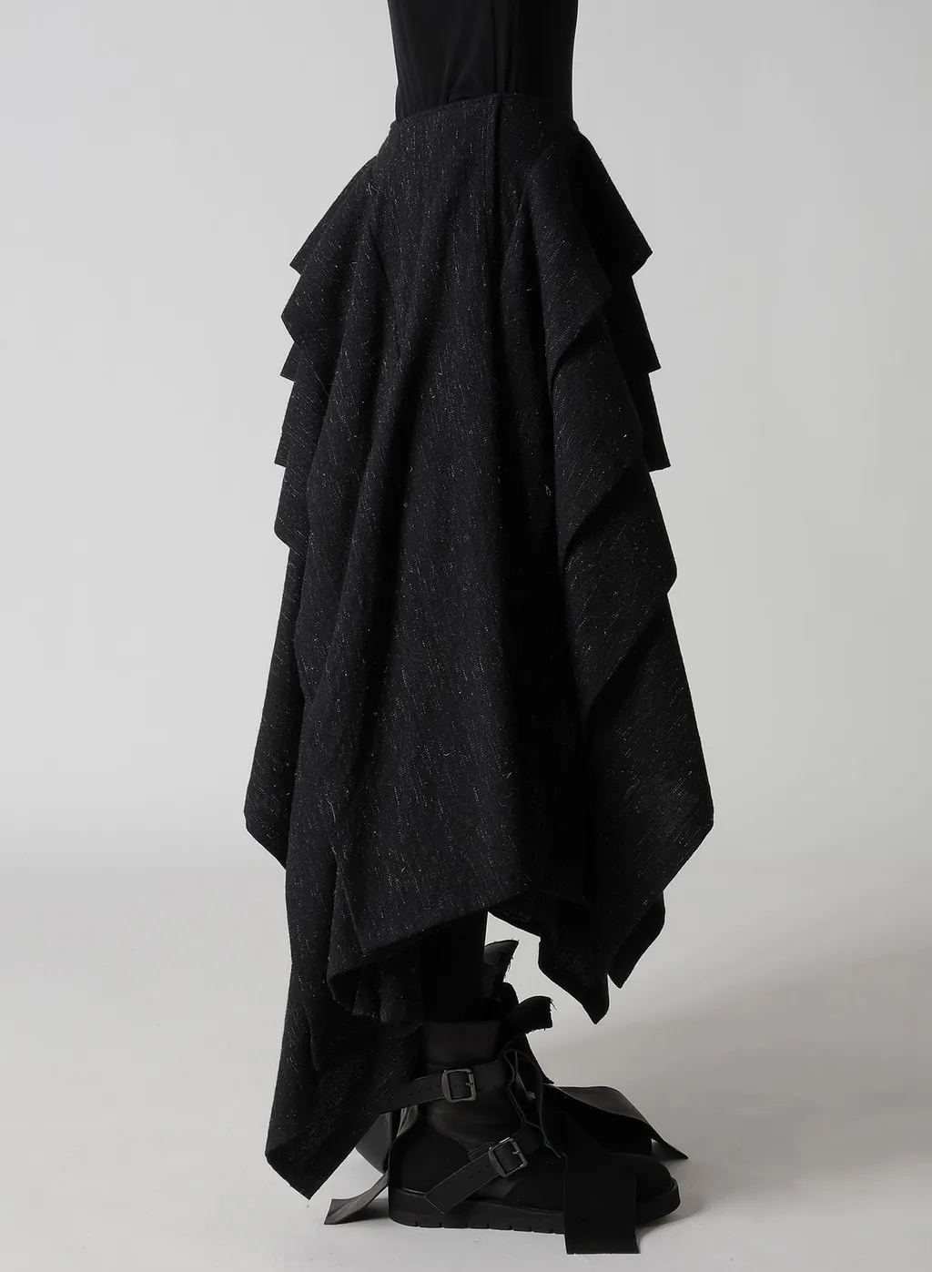 Woolen Tweed R Draped Tuck St Skirt