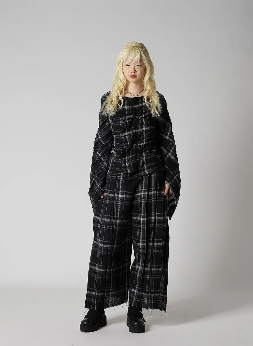 Plaid Pattern Pleats Pants