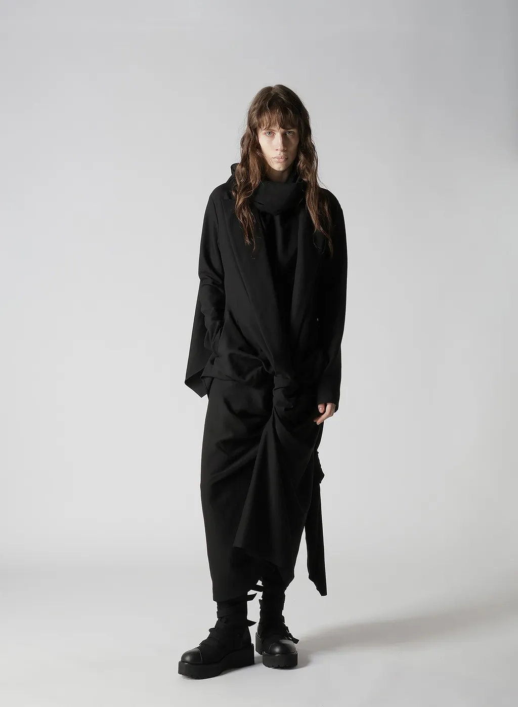 Milled Gabardine Twist Dress With Scarf