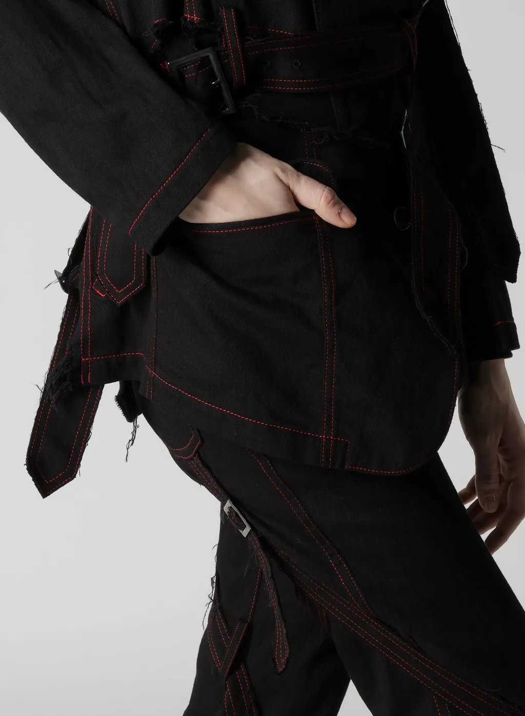 Black Denim Belted Jacket