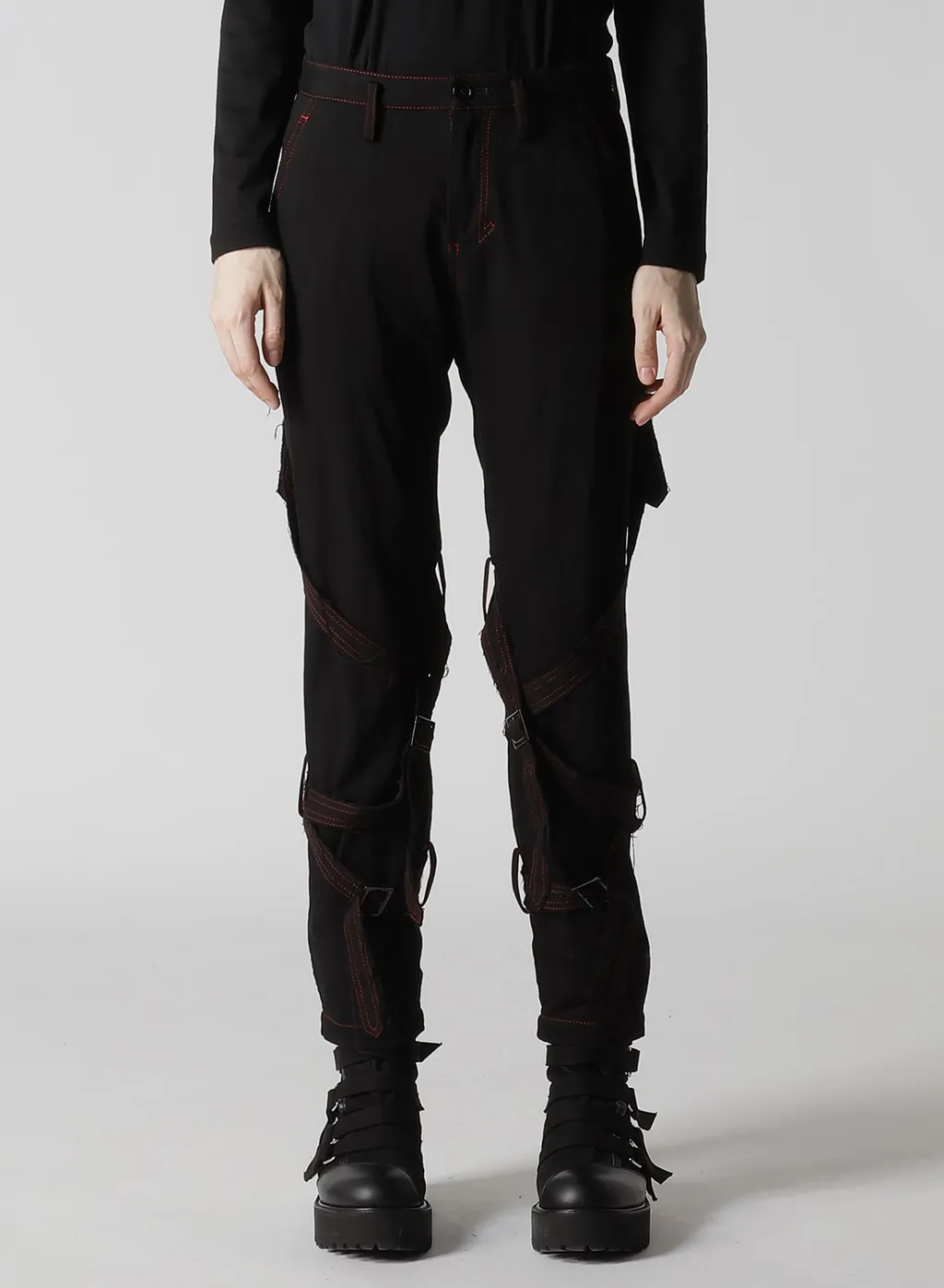 Black Denim Belted Pants