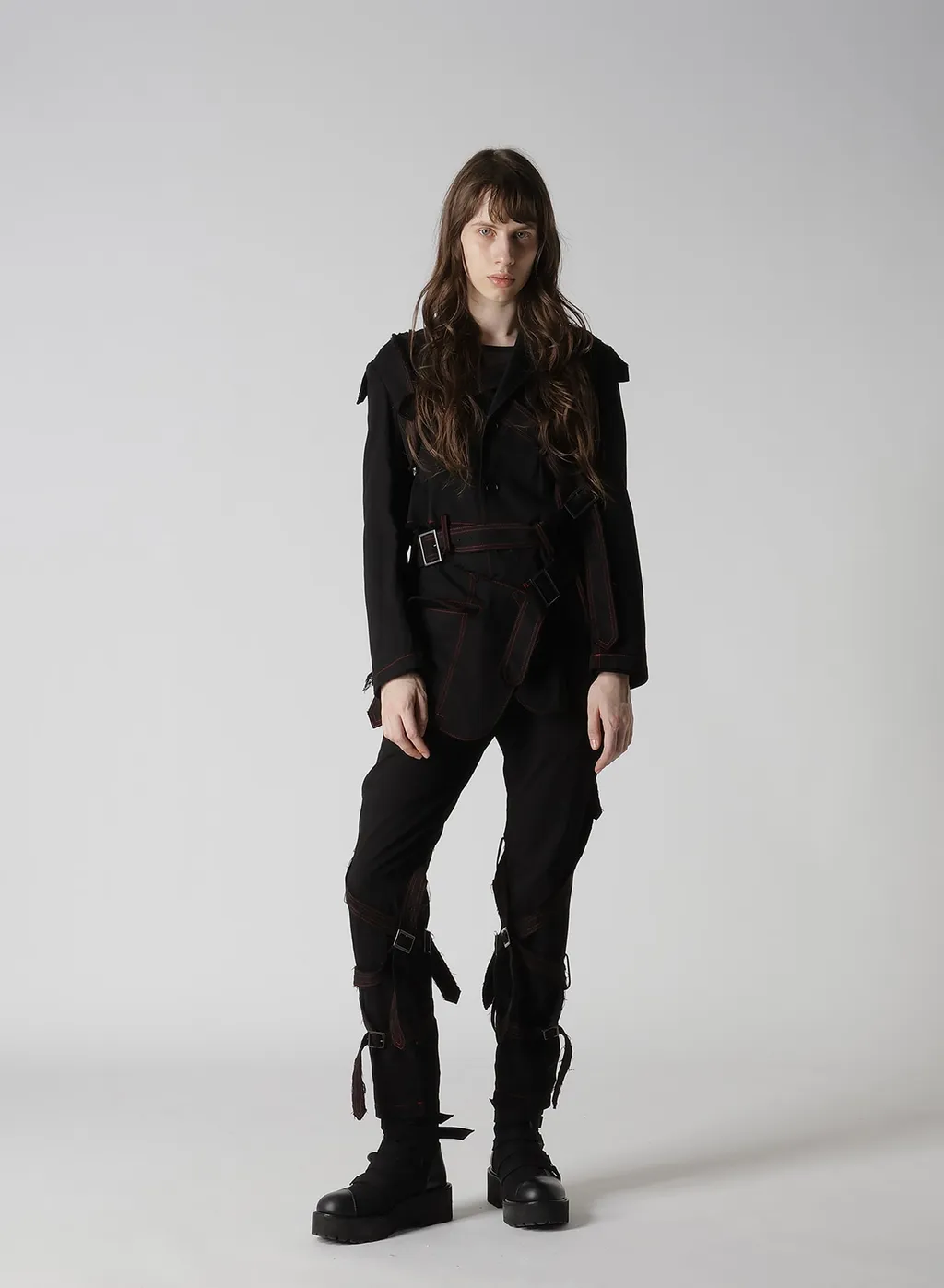 Black Denim Belted Pants