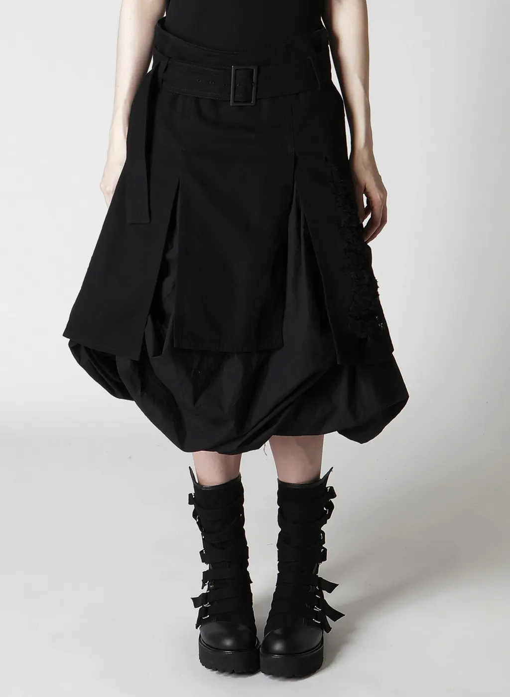 Damaged Denim Belt Balloon Skirt