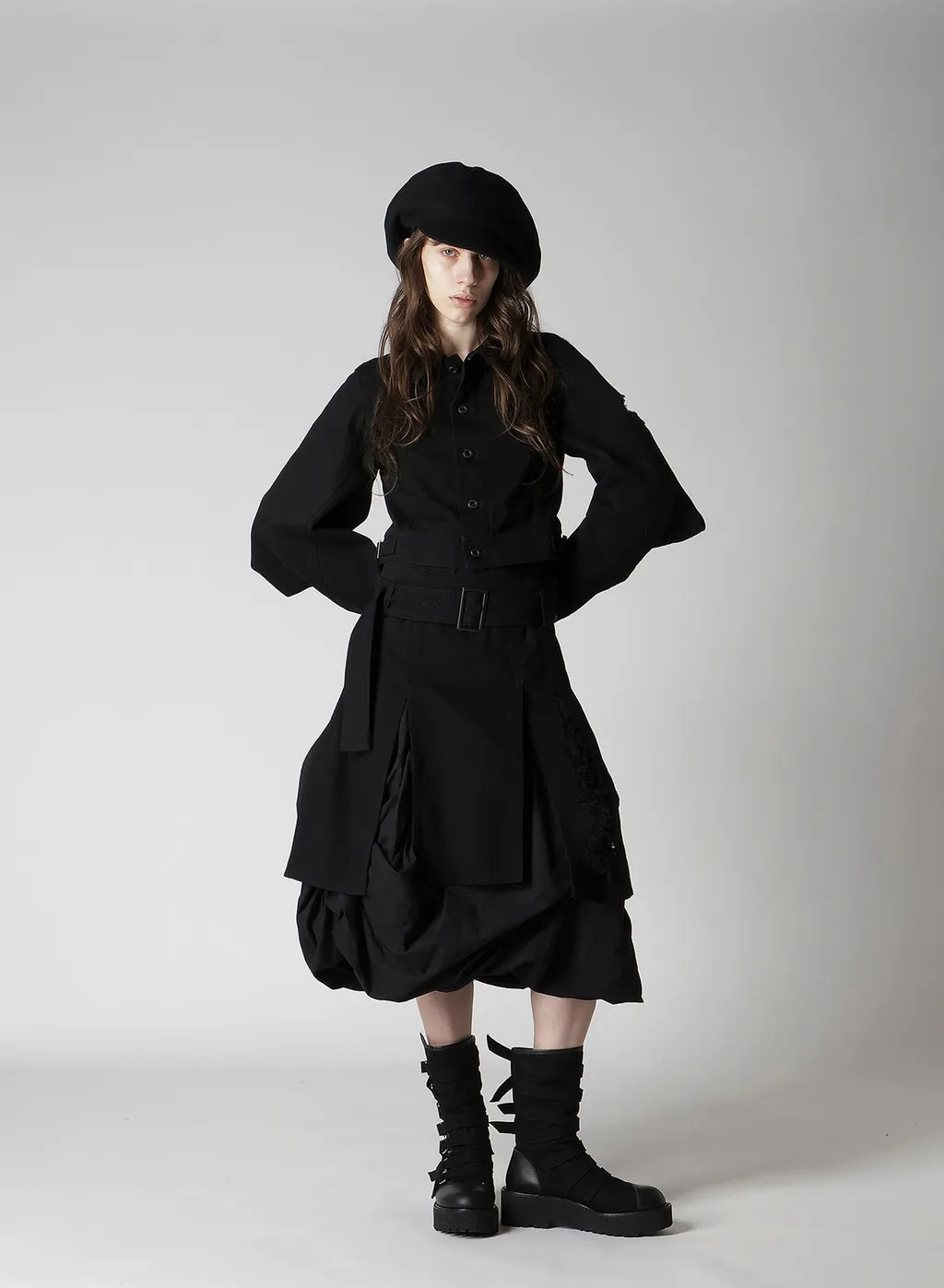 Damaged Denim Belt Balloon Skirt