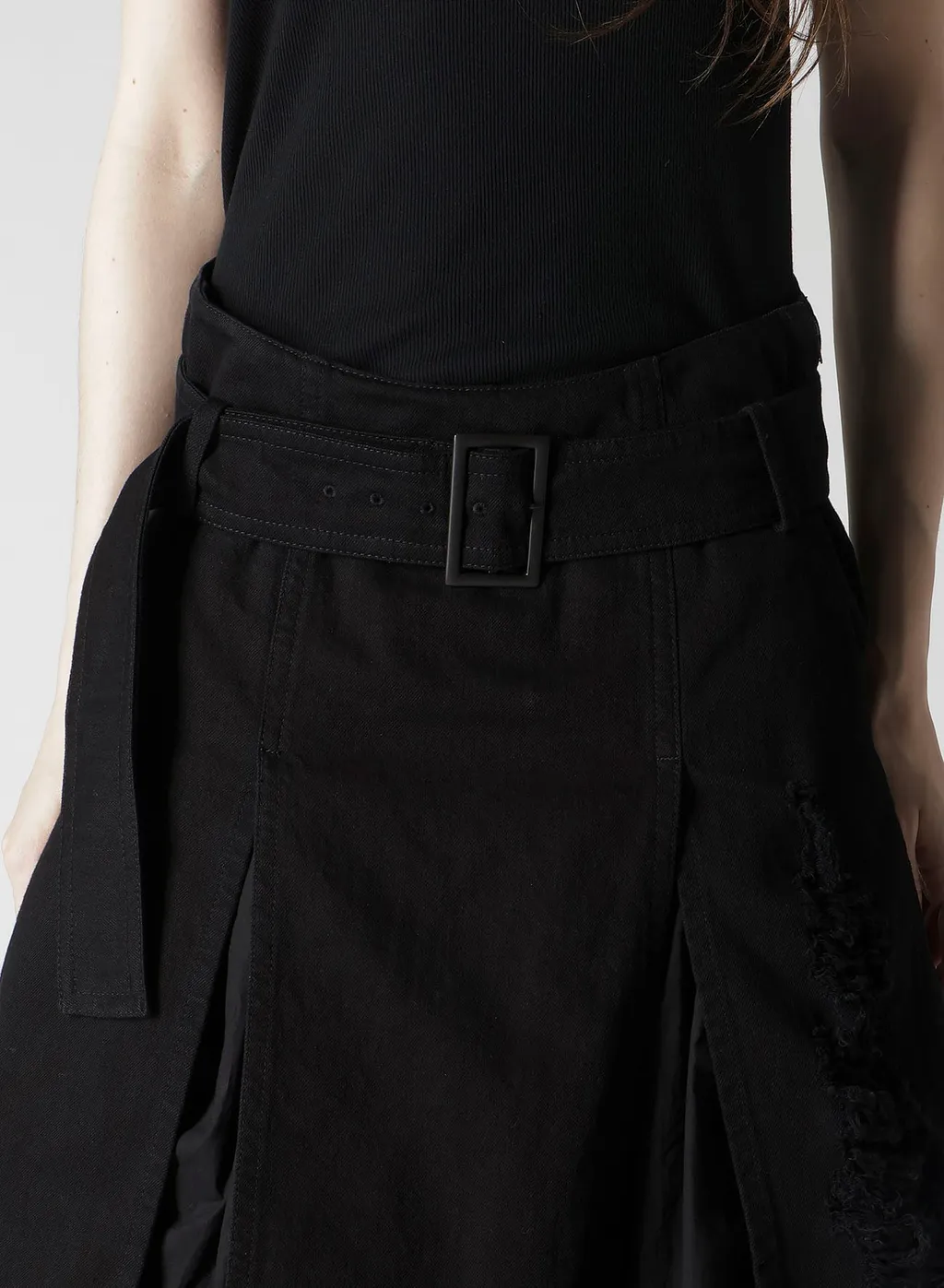Damaged Denim Belt Balloon Skirt
