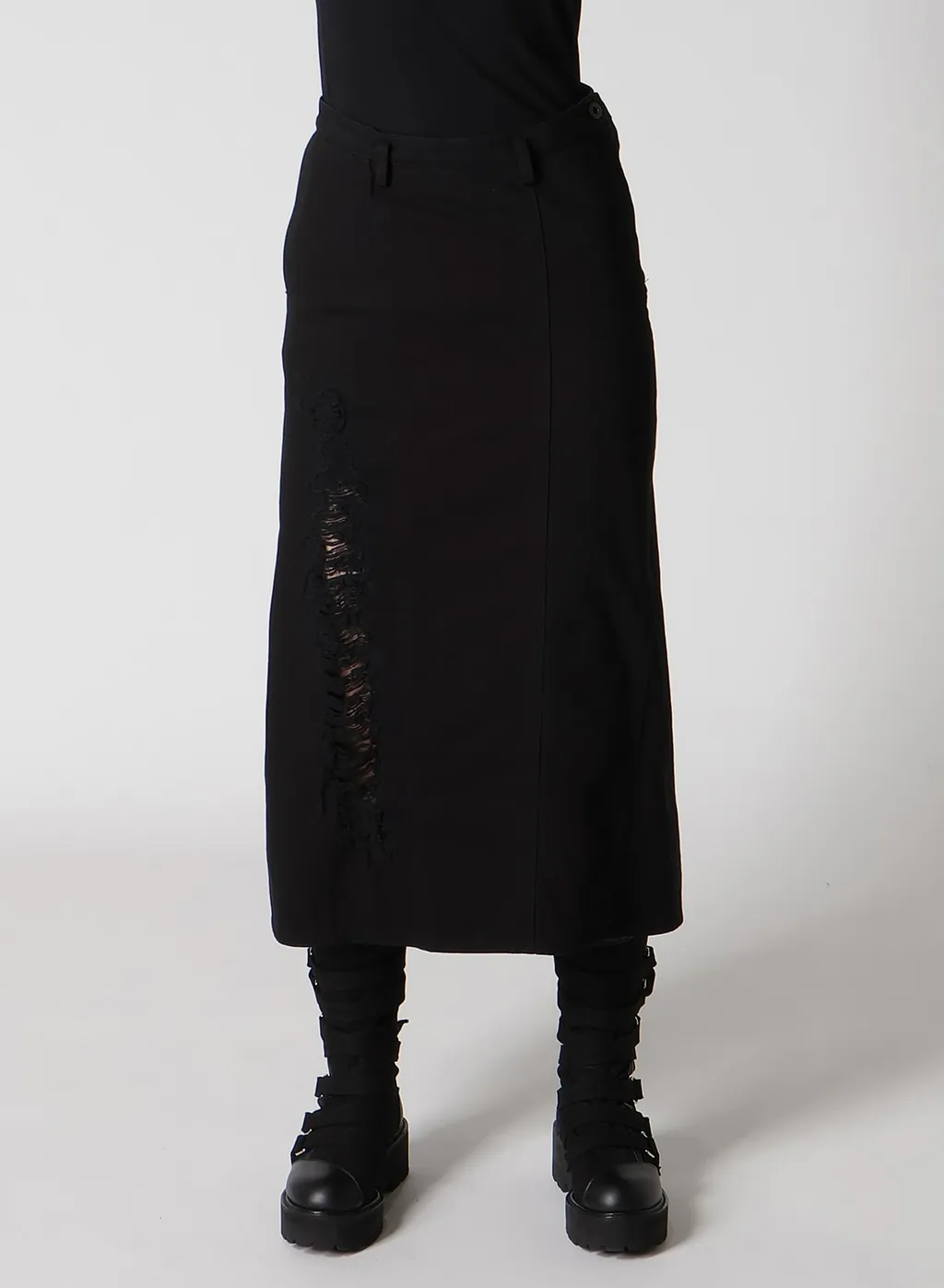 Dameged Denim Paneled Skirt