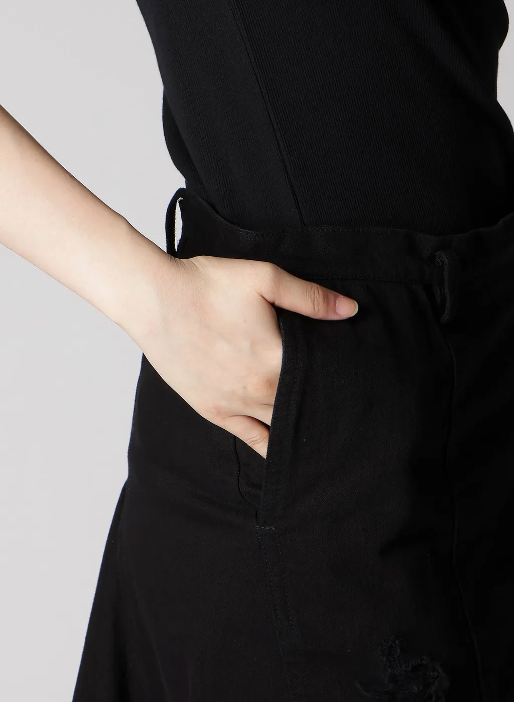Dameged Denim Paneled Skirt