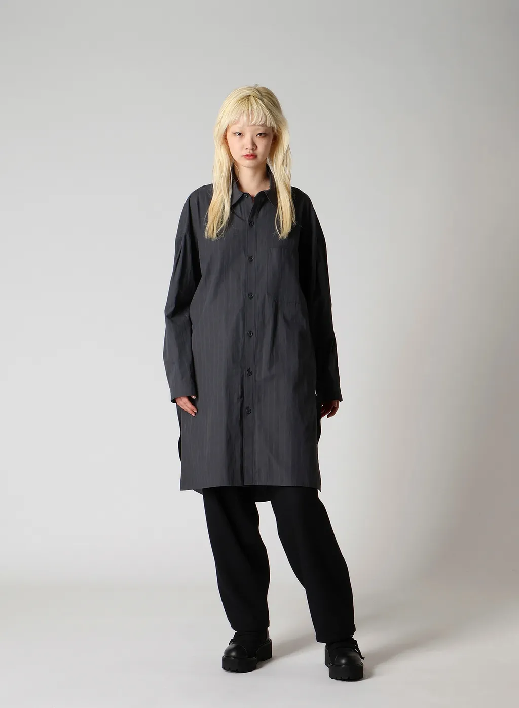 Grey Stripe Shoulder Top Tuck Shirt