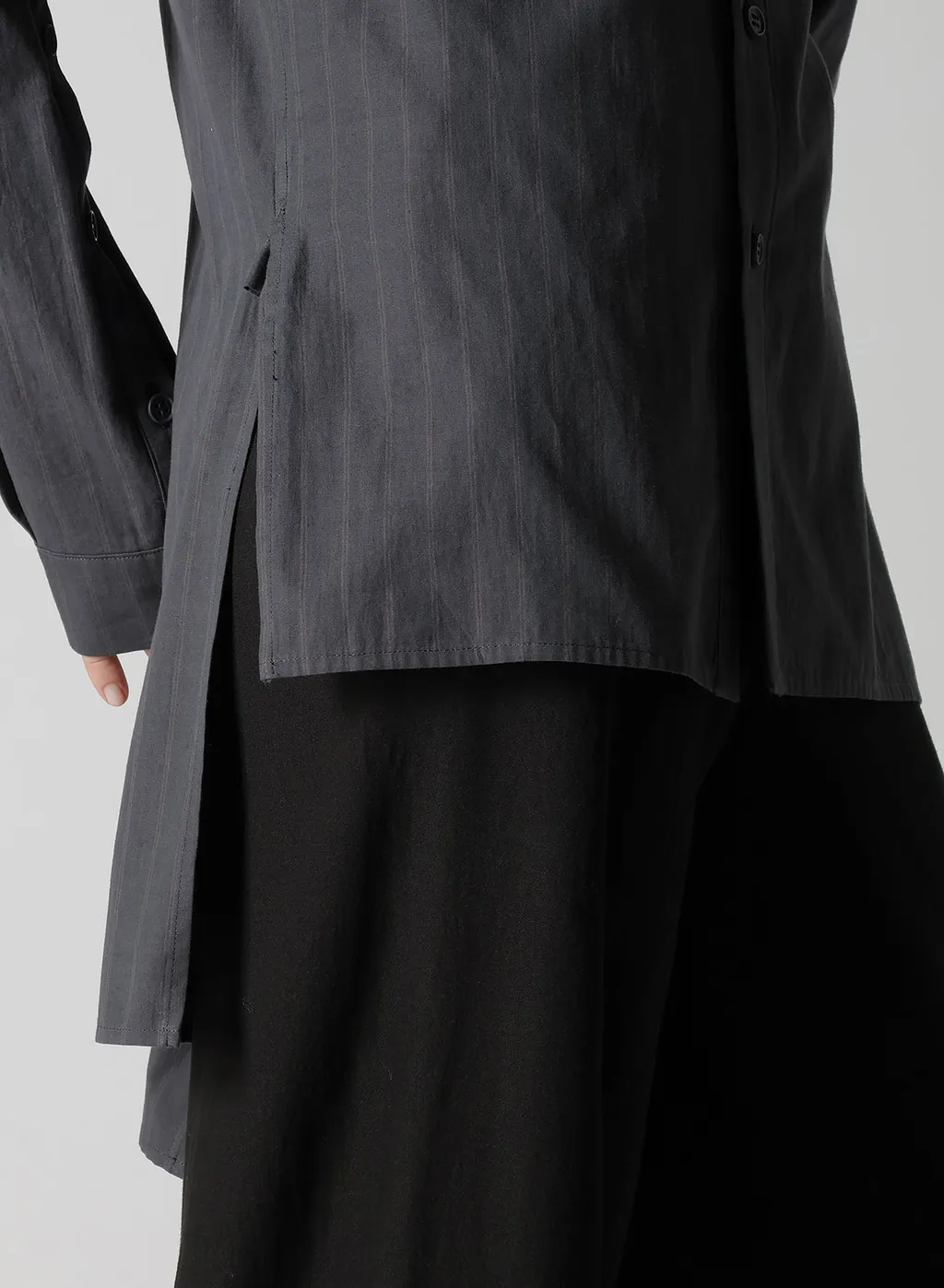 Grey Stripe Back Slit Shirt