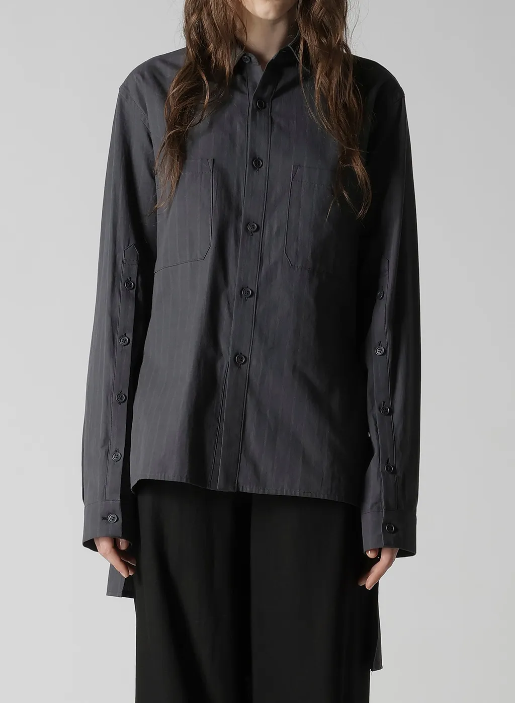 Grey Stripe Back Slit Shirt