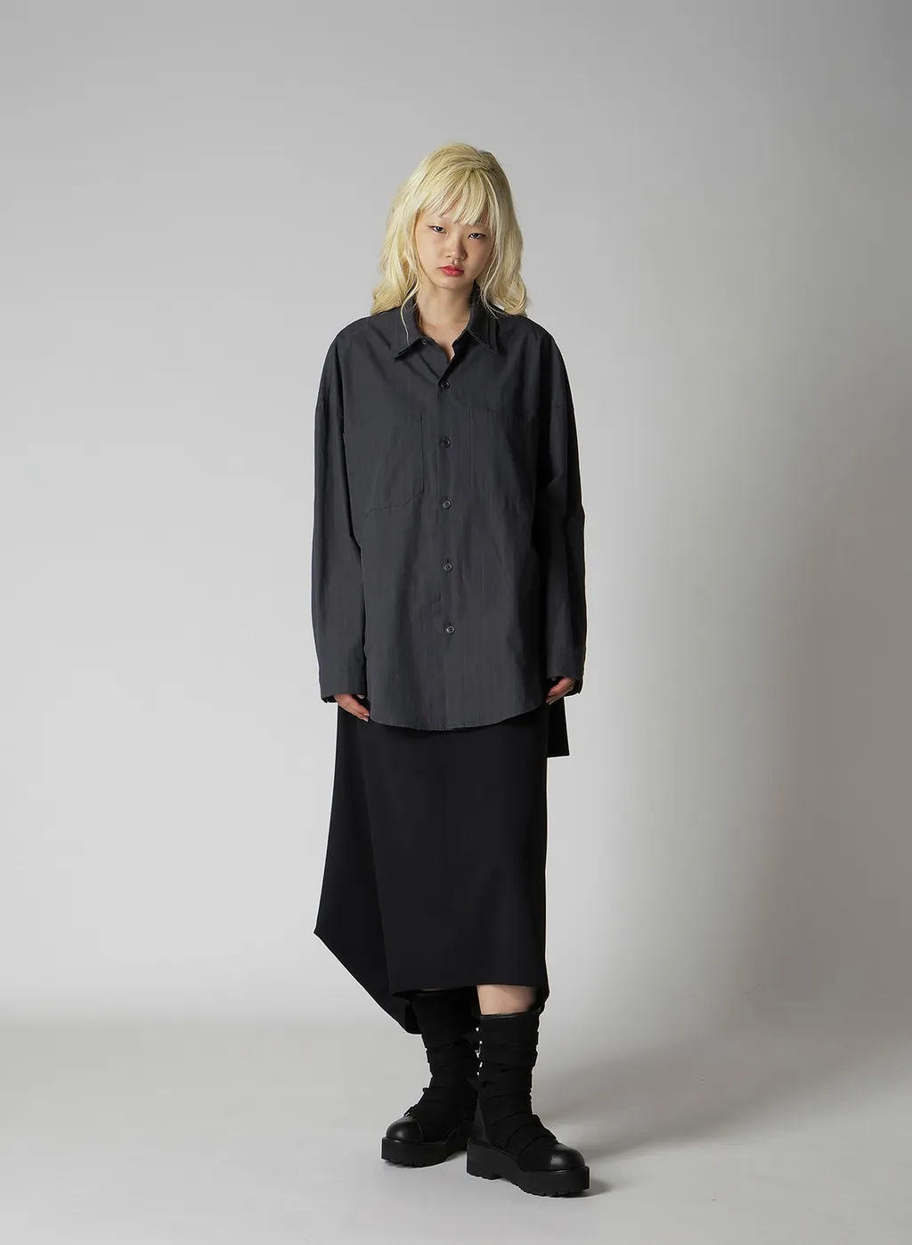 Grey Stripe Double Collar Shirt