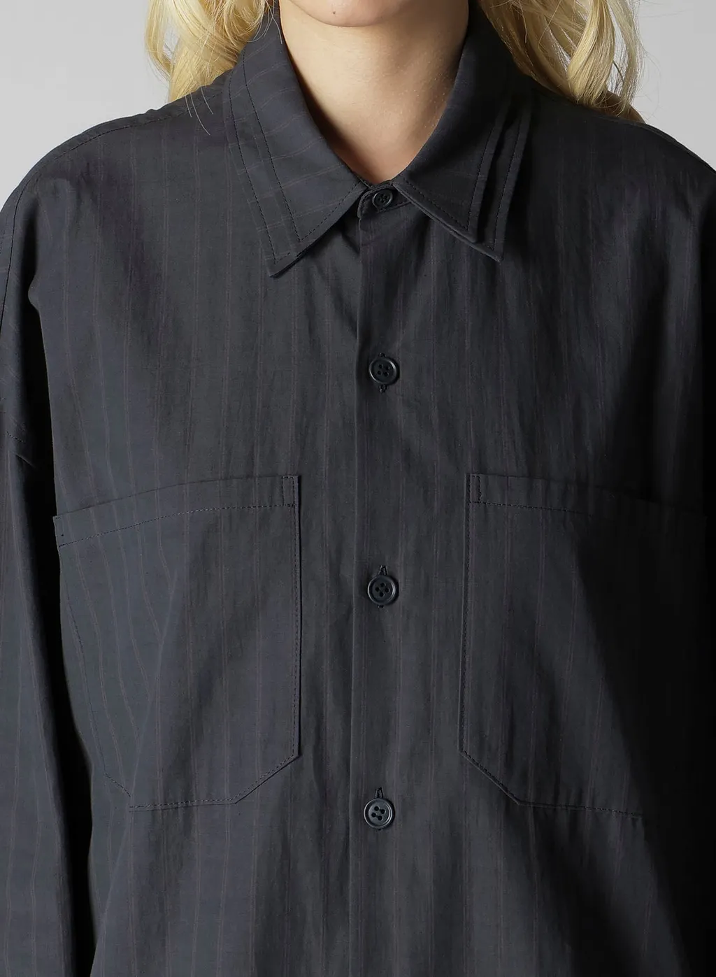 Grey Stripe Double Collar Shirt