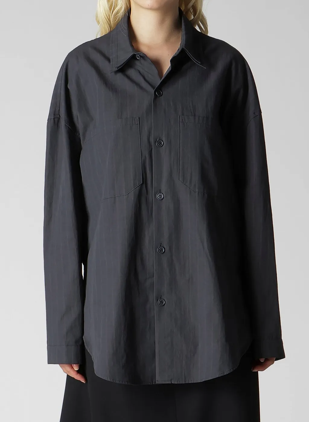 Grey Stripe Double Collar Shirt