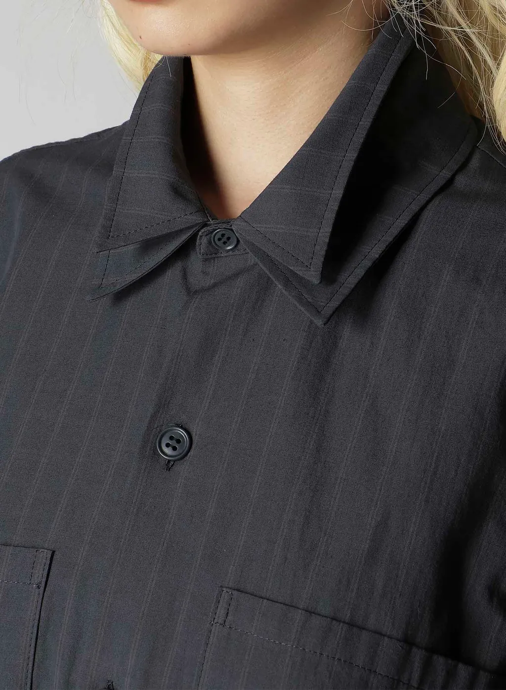 Grey Stripe Double Collar Shirt