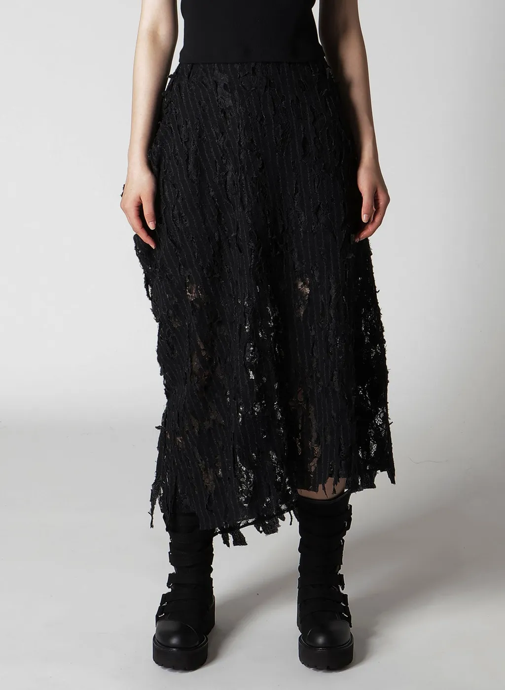 Dameged Stripe Puff Skirt