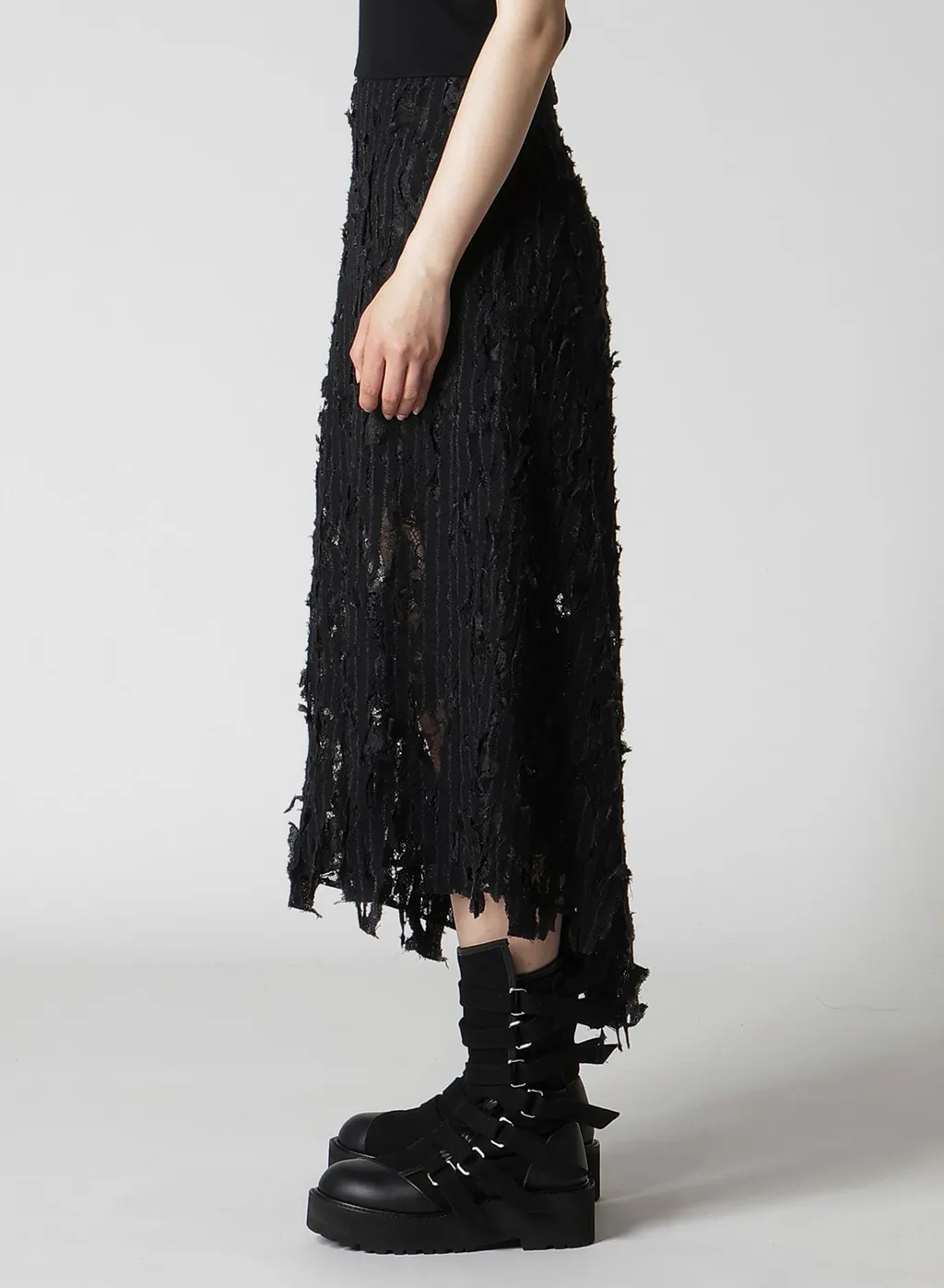 Dameged Stripe Puff Skirt