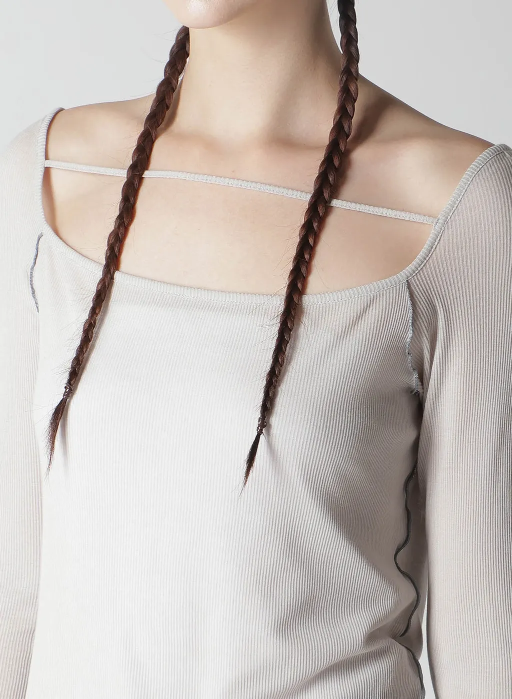Rib Stitch Square Neck Long Sleeve T-Shirt