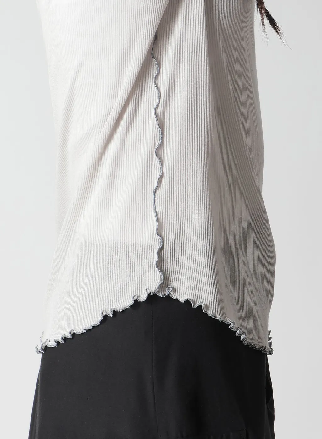 Rib Stitch Square Neck Long Sleeve T-Shirt