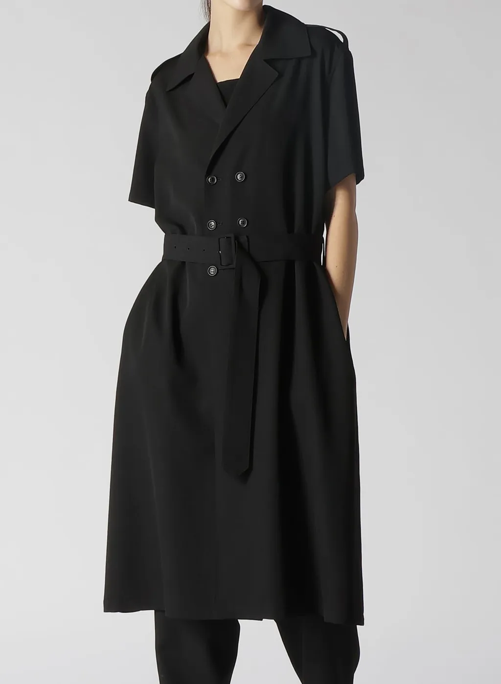 Wool Gabardine Short Sleeve Coat