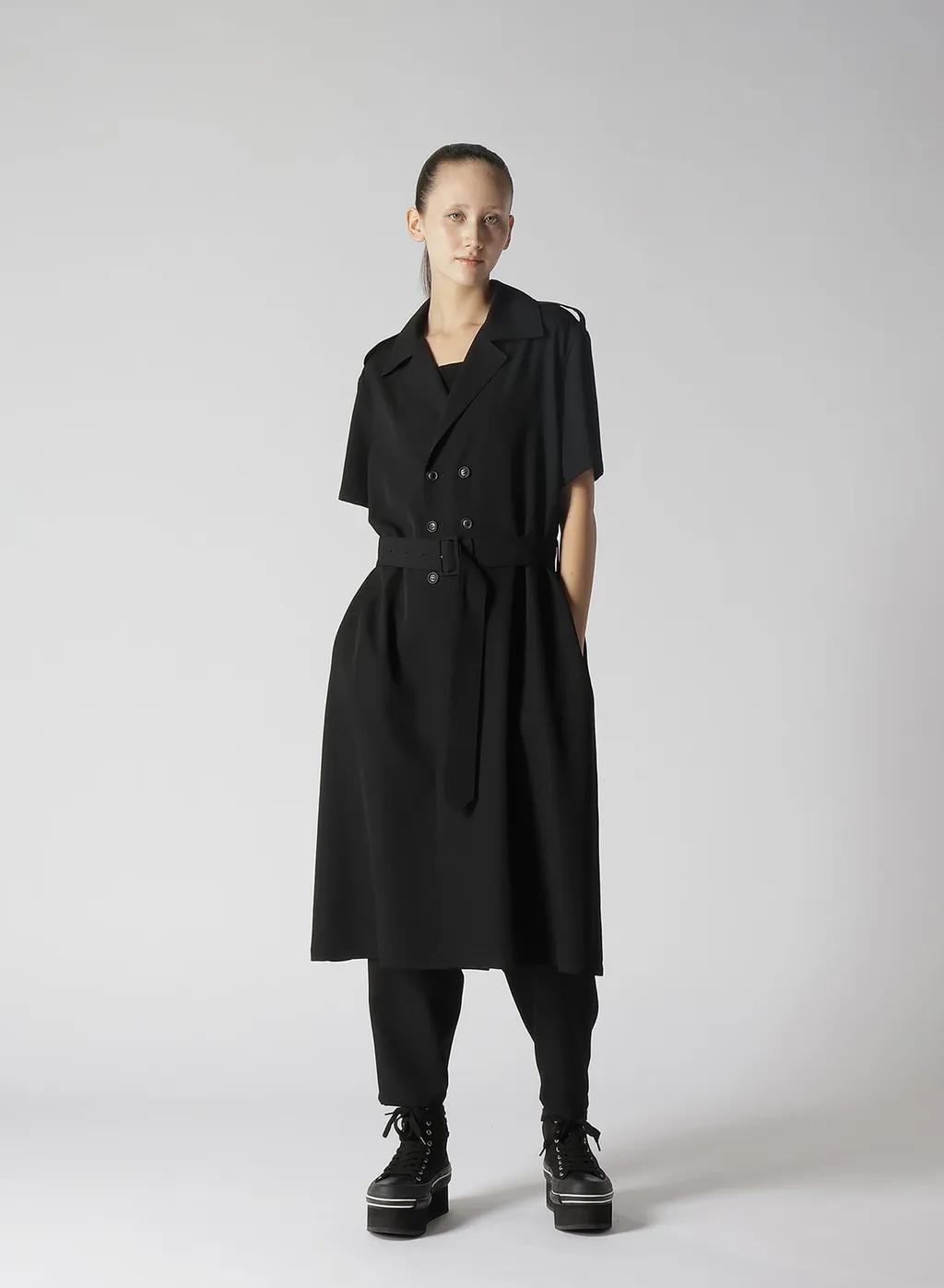 Wool Gabardine Short Sleeve Coat