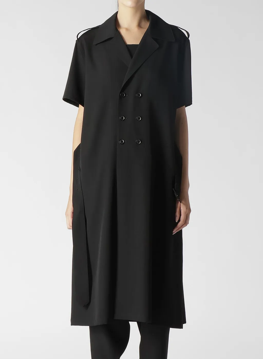 Wool Gabardine Short Sleeve Coat