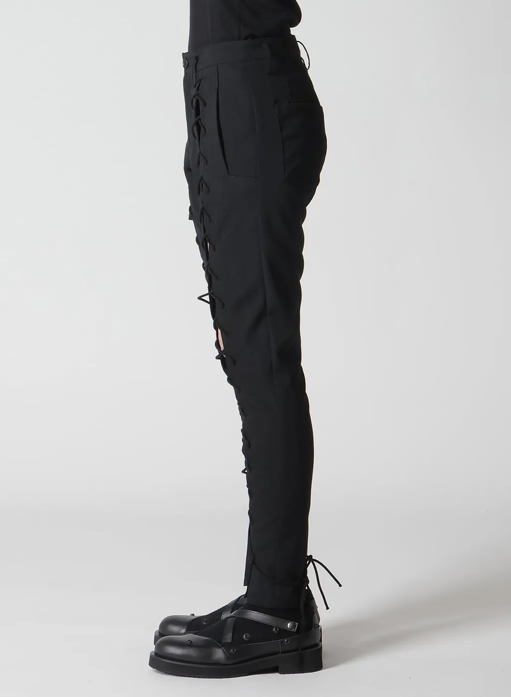 Wool Gabardine Lace-Up Pants