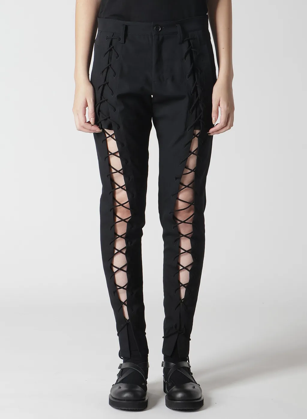 Wool Gabardine Lace-Up Pants