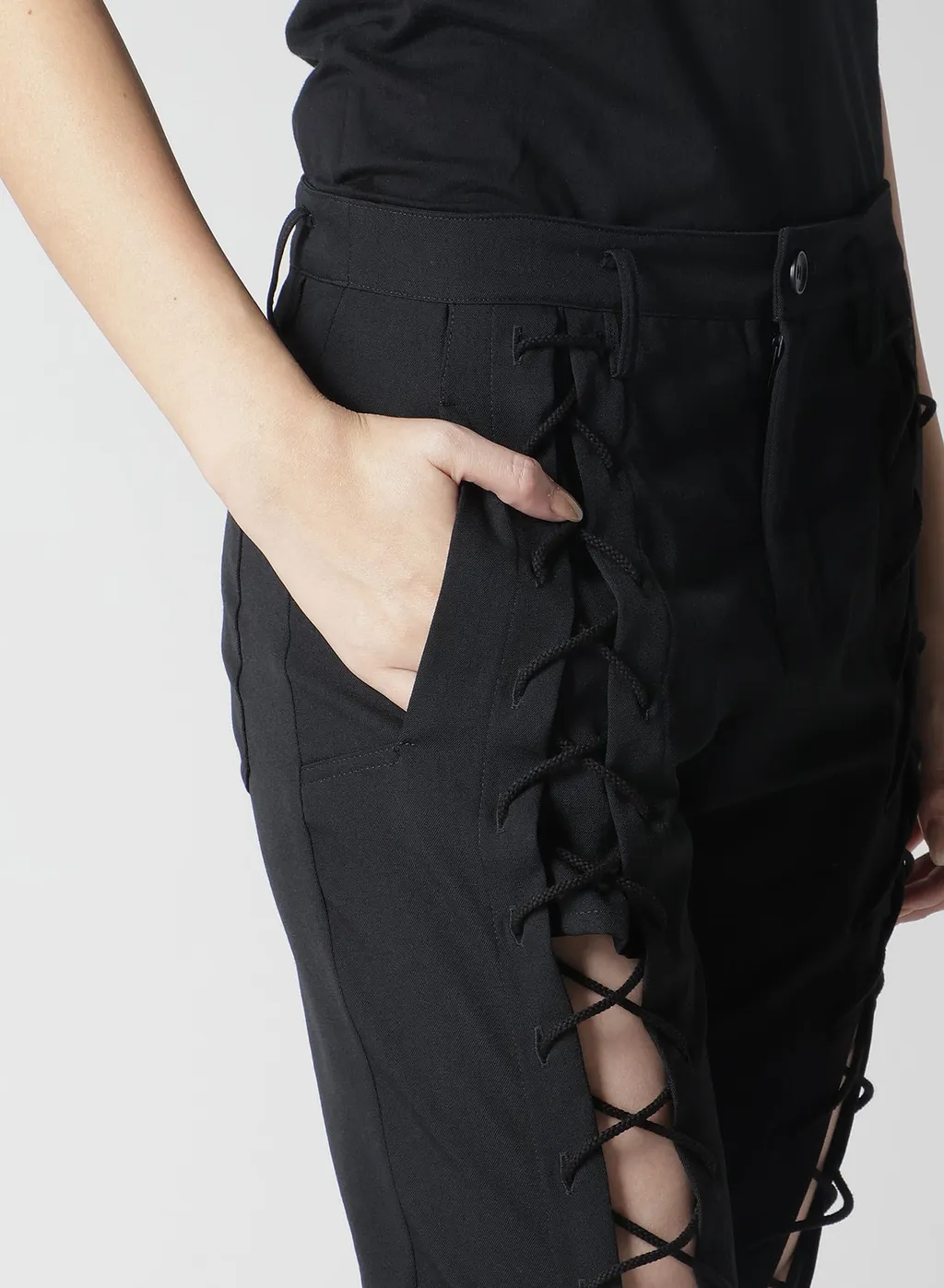 Wool Gabardine Lace-Up Pants