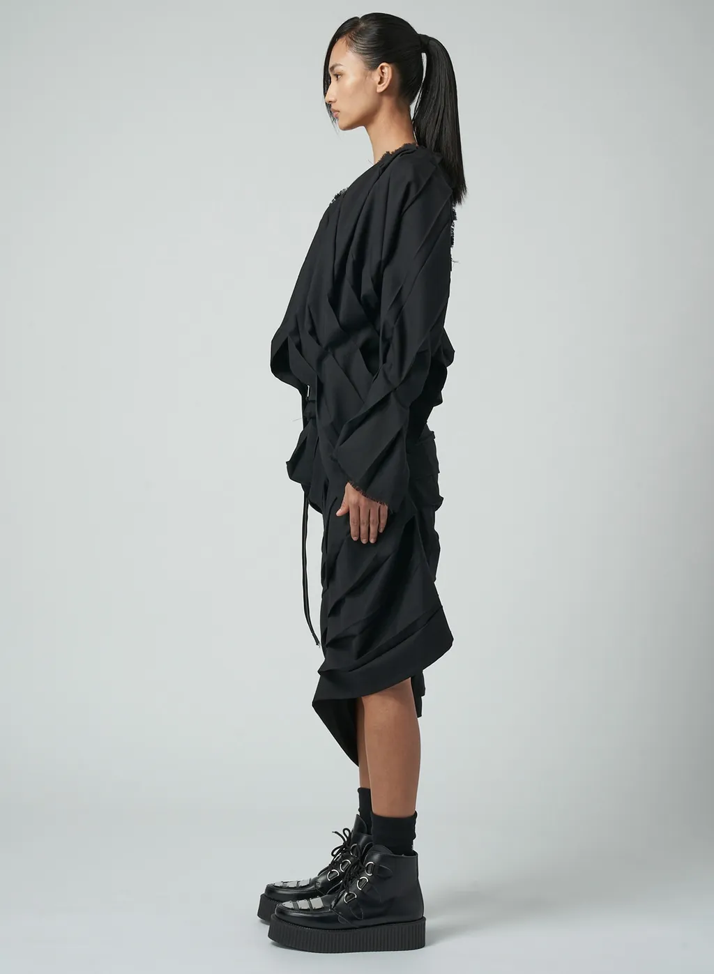 Wool/Polyester Serge Pleated Jacket