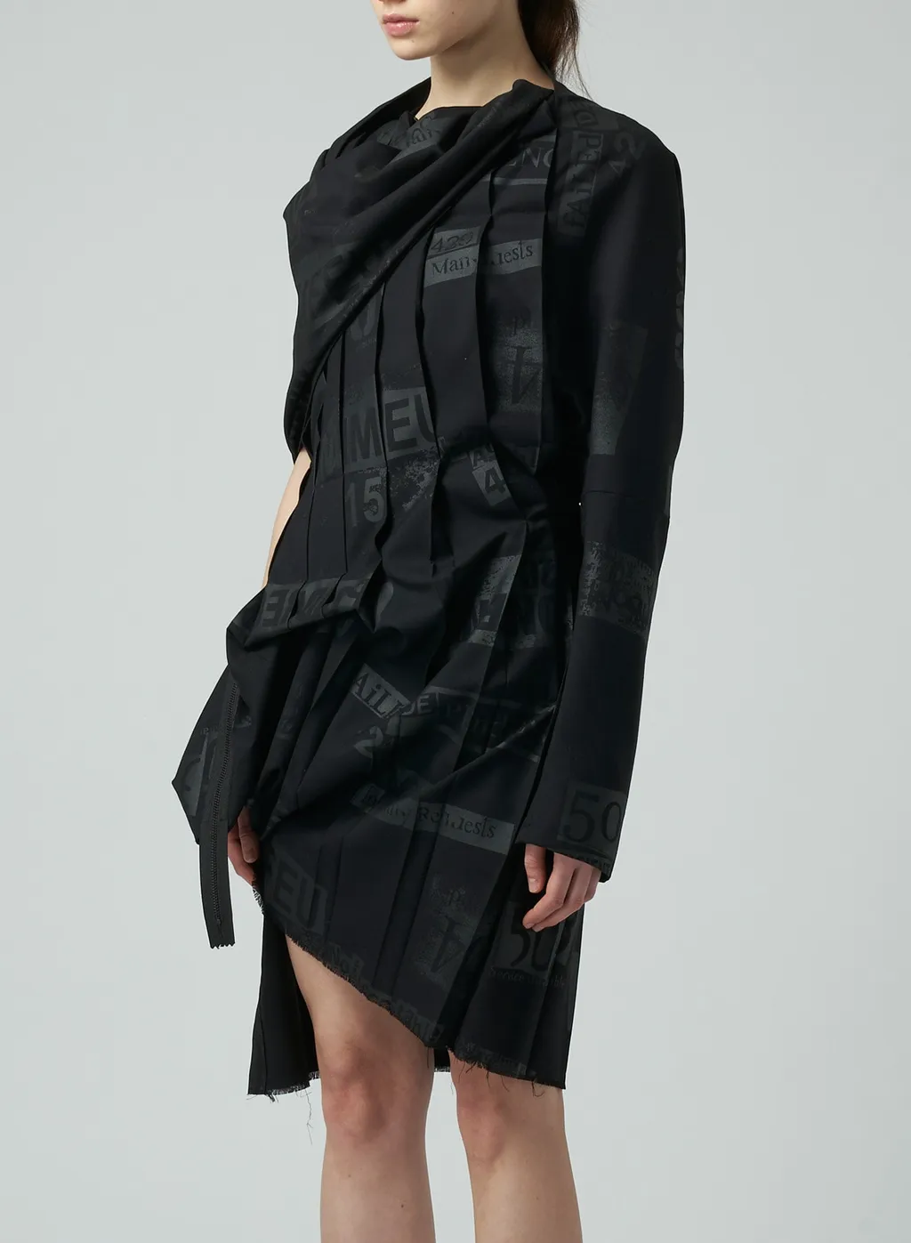 Printed Serge Dress With Pleated Front Details