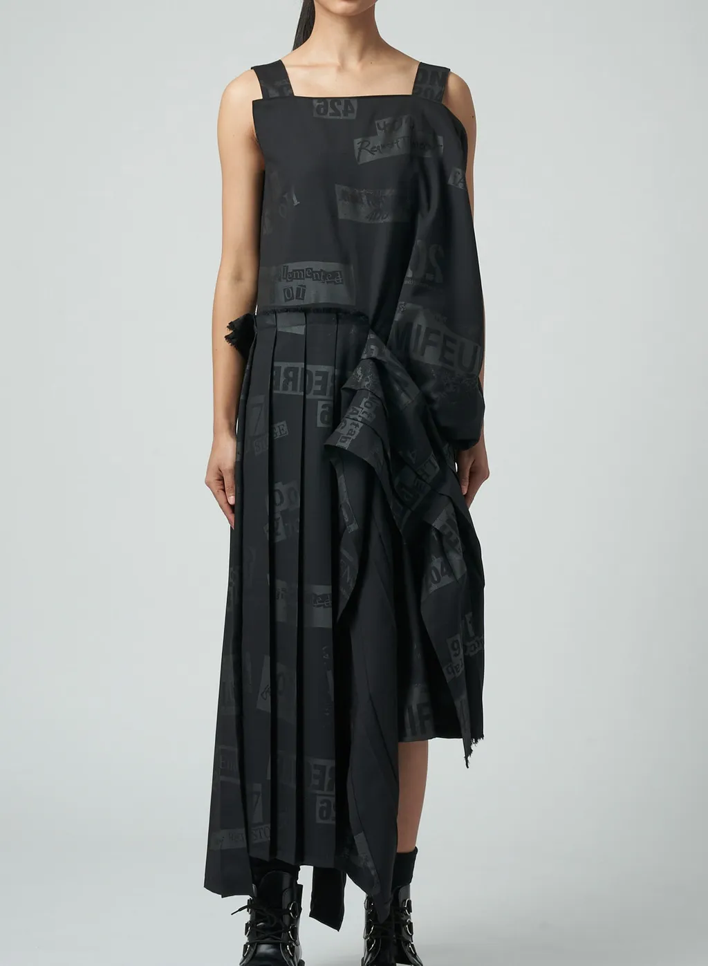 Printed Serge Dress With Pleated Skirt