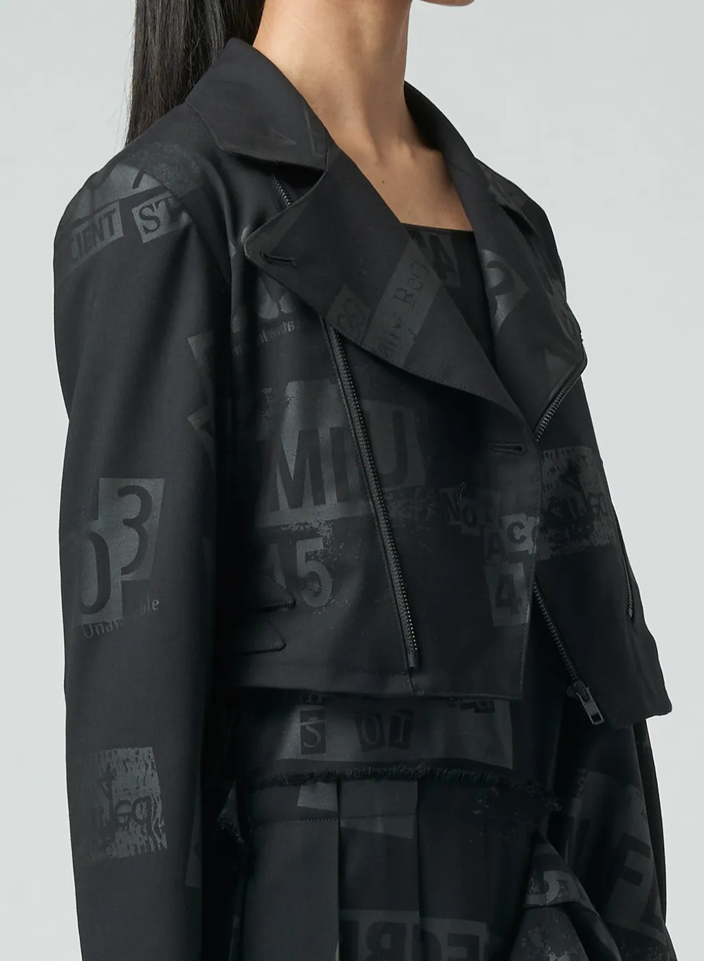 Printed Serge Cropped Biker Jacket
