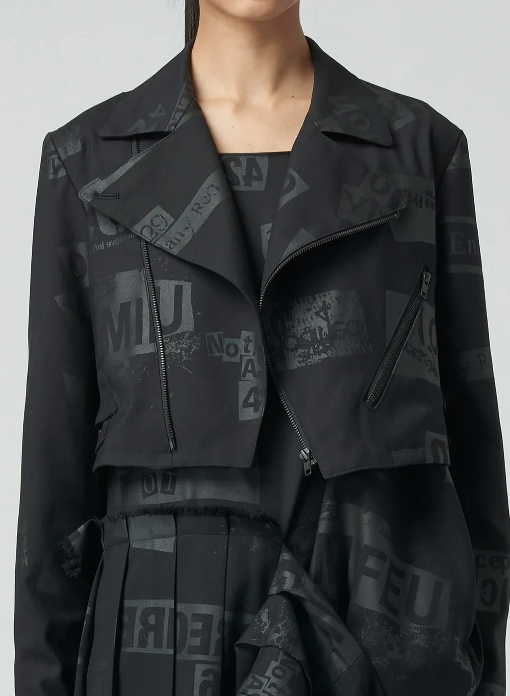 Printed Serge Cropped Biker Jacket