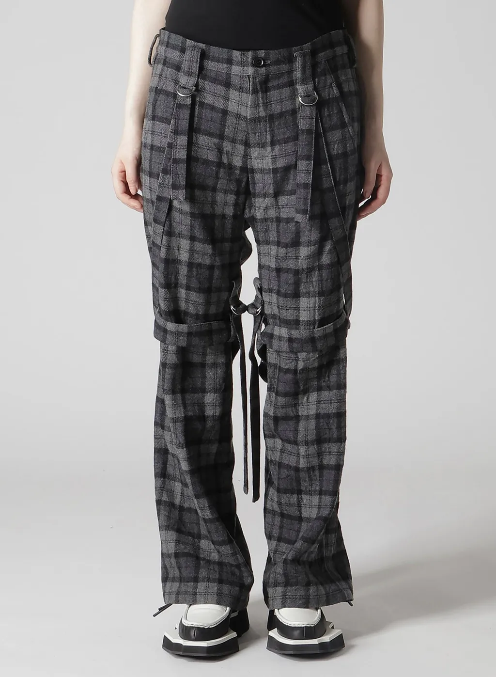 Plaid Flannel Strap Detail Pants