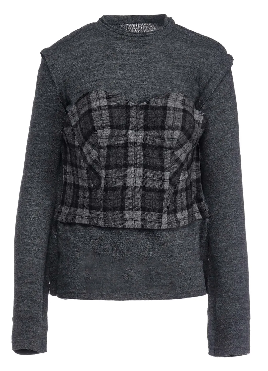 Wool Shrink Single Jersey Bustier Detail Long T-Shirt