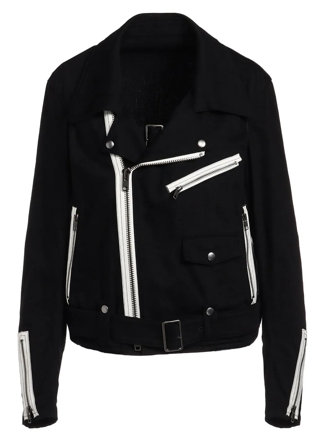 Cotton Drill Belt Detail Biker Jacket