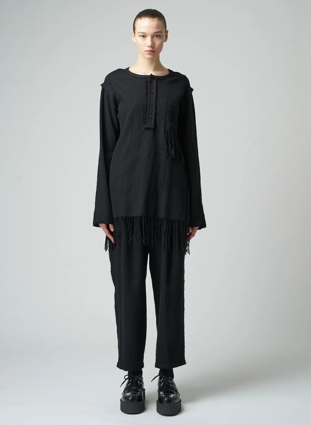Pleated Serge Pants With Fringe Details
