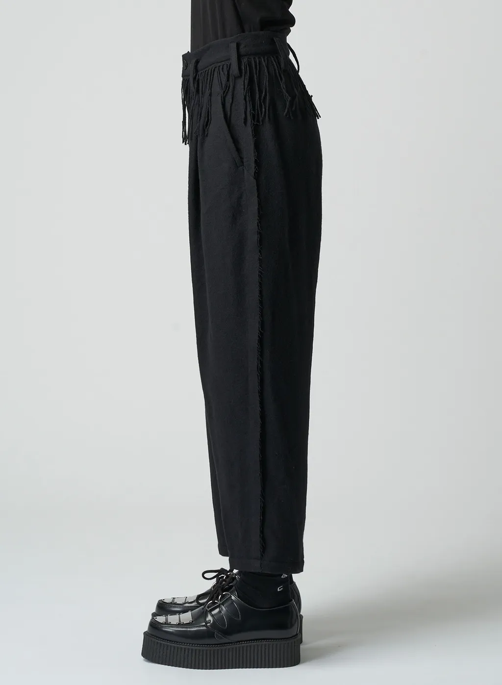 Pleated Serge Pants With Fringe Details