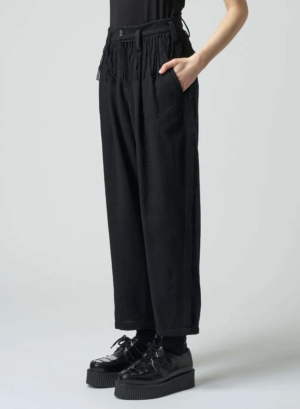 Pleated Serge Pants With Fringe Details