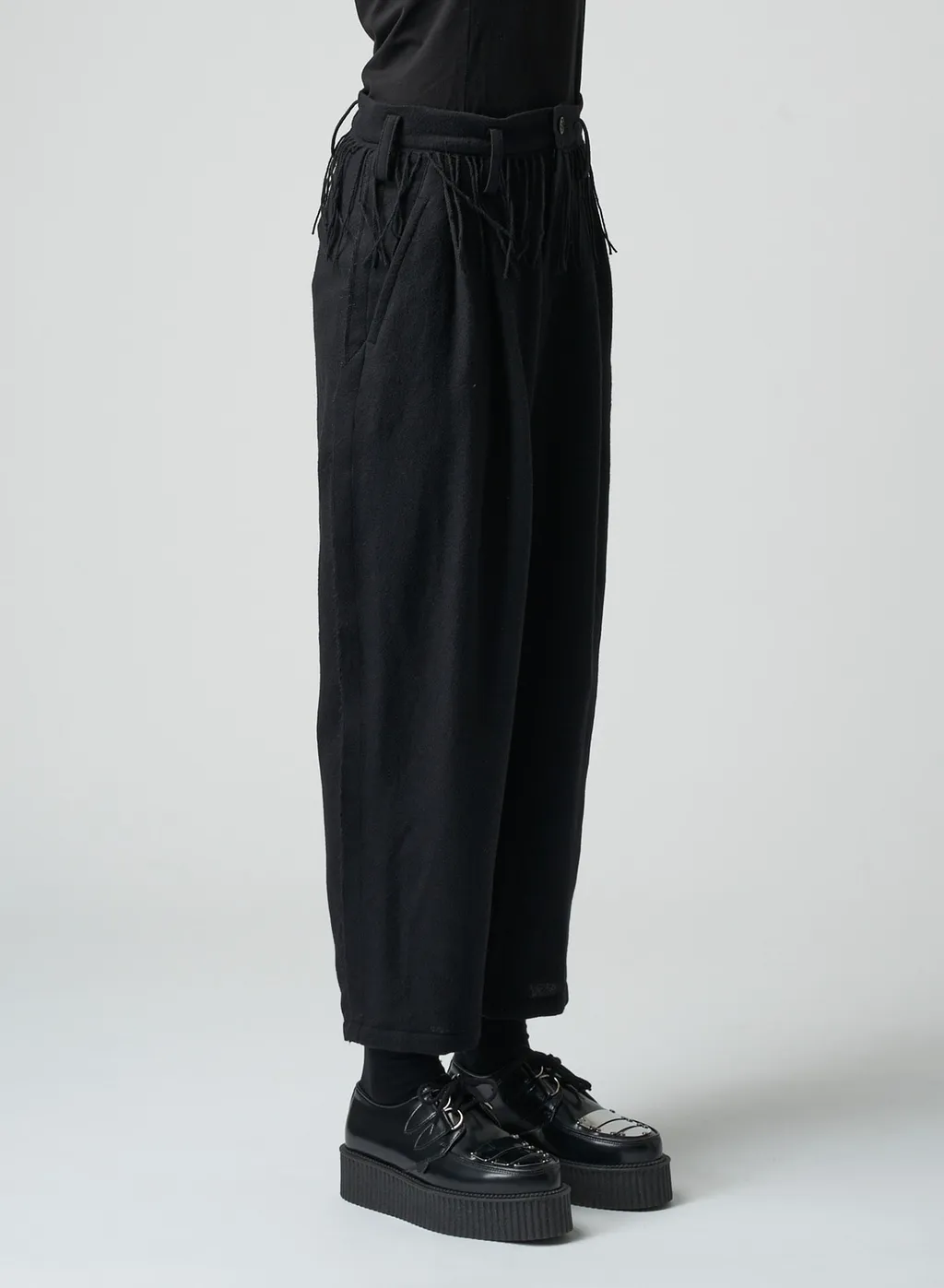 Pleated Serge Pants With Fringe Details