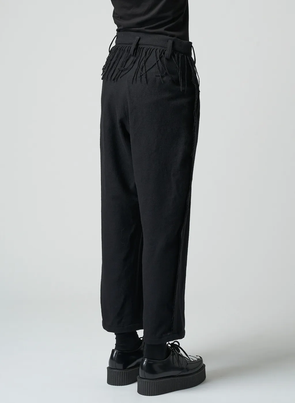 Pleated Serge Pants With Fringe Details