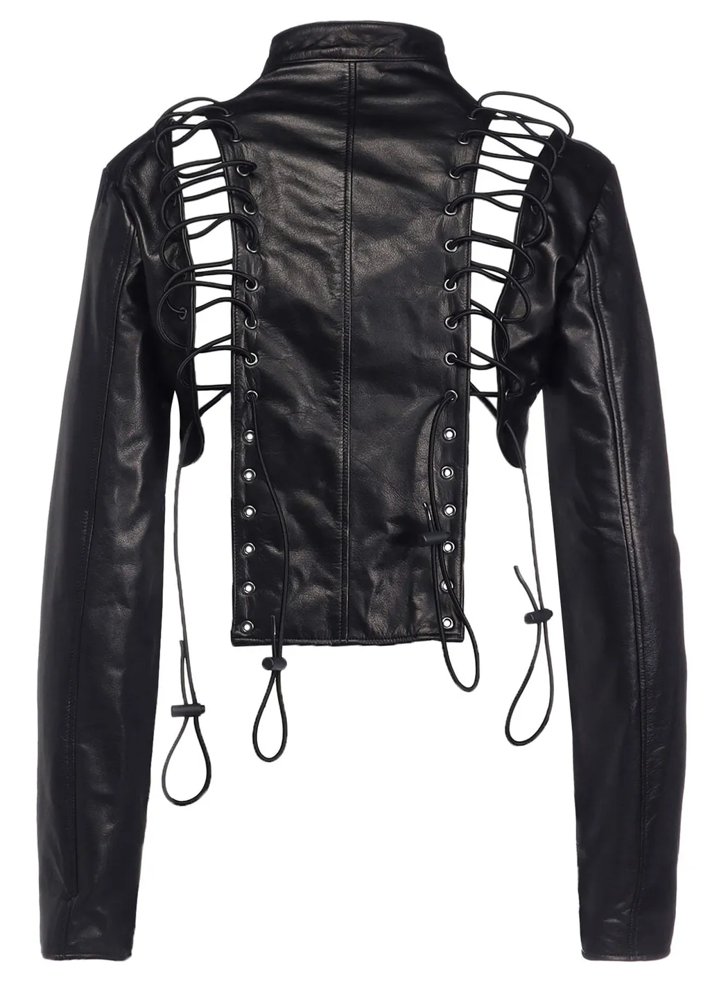Cow Leather Lace-Up Cropped Jacket