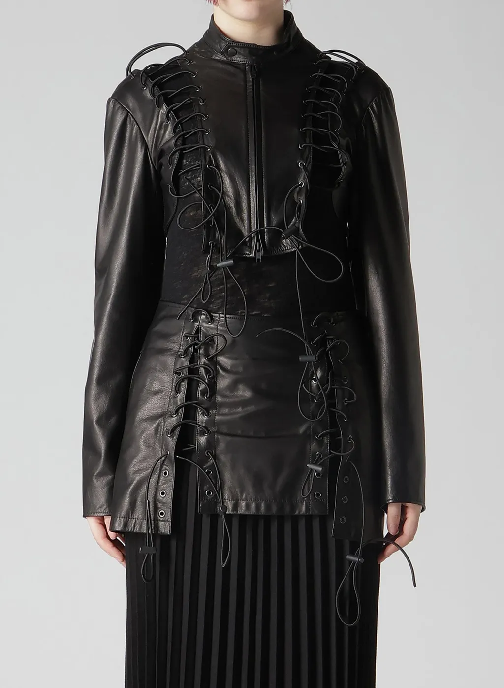 Cow Leather Lace-Up Cropped Jacket