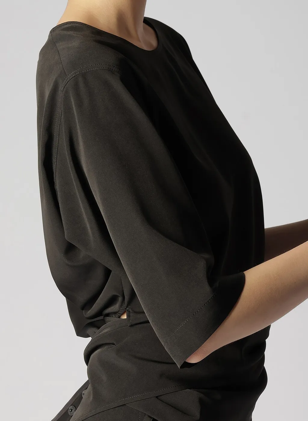 Triacetate/Polyester Waist Wrap Blouse