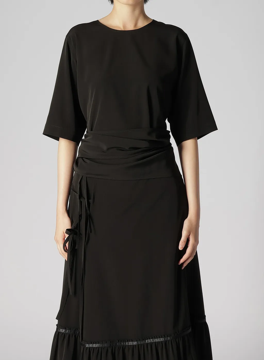Triacetate/Polyester Waist Wrap Blouse