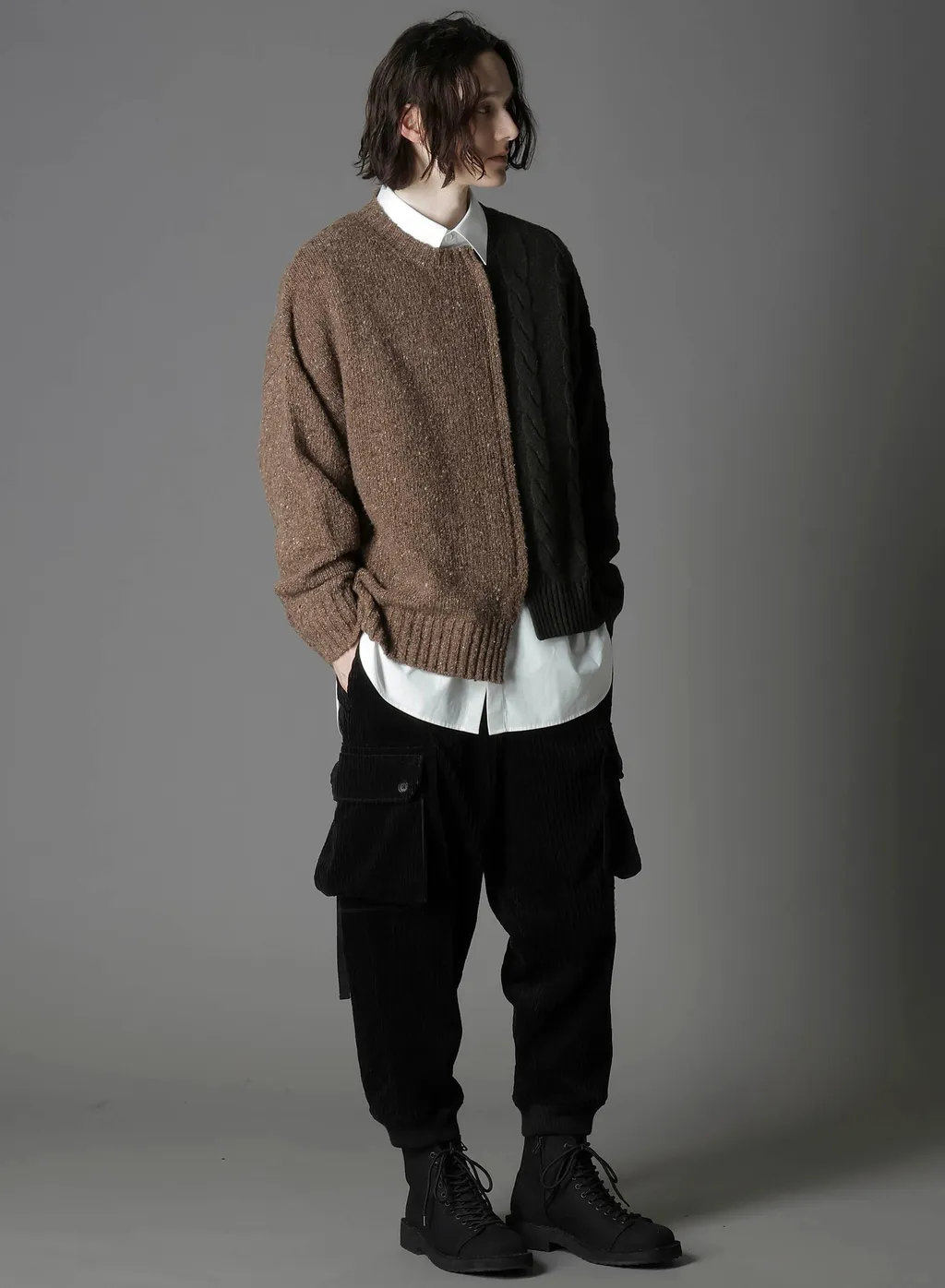 Fine Merino Wool Cable Switch Unbalance Pullover