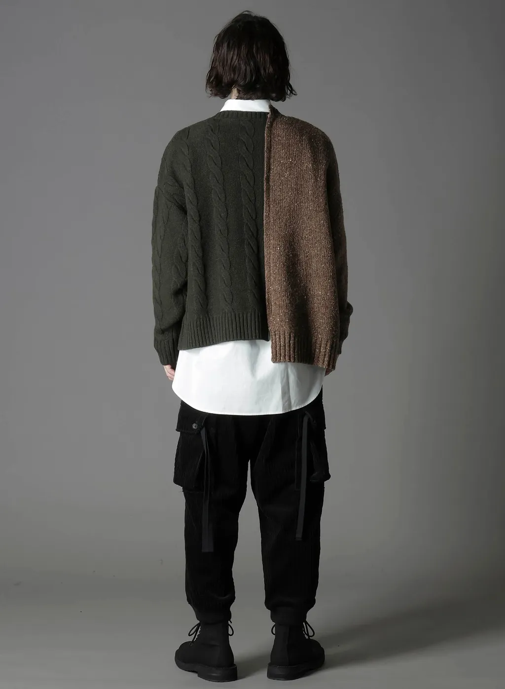 Fine Merino Wool Cable Switch Unbalance Pullover