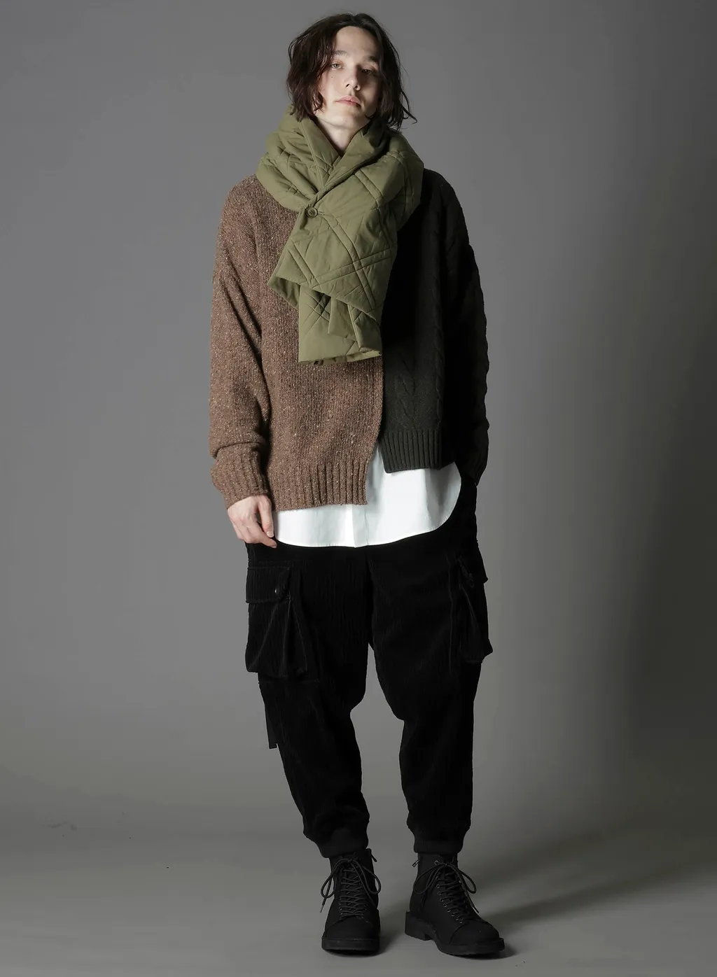 Fine Merino Wool Cable Switch Unbalance Pullover